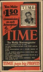 Time Magazine Adv Make $1.50 Commish on Each Subscription Crowley PC myn