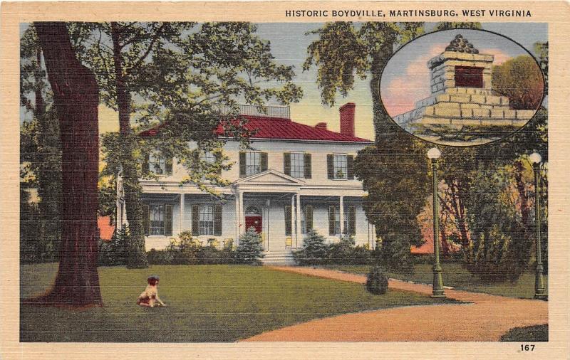 D96/ Martinsburg West Virginia Postcard Linen Historic Boydville Home Memorial