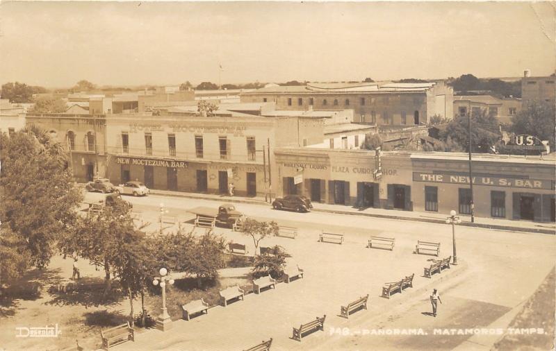 Matamoras Tamaulipas Mexico~Street View~US Bar~Moctezuma Bar~1950s RPPC