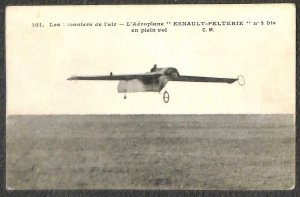 ESNAULT-PELTERIE REP AIRPLANE IN FLIGHT AVIATION FRANCE POSTCARD (c. 1910)