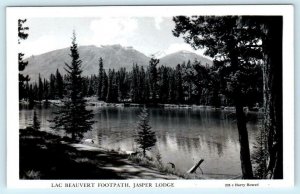 RPPC  JASPER LODGE, Alberta Canada ~ LAC BEAUVERT FOOTPATH c1940s Rowed Postcard