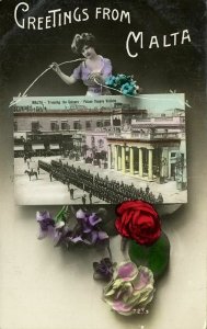 malta, VALLETTA, Trooping the Colours, Palace Square (1910s) RPPC Postcard