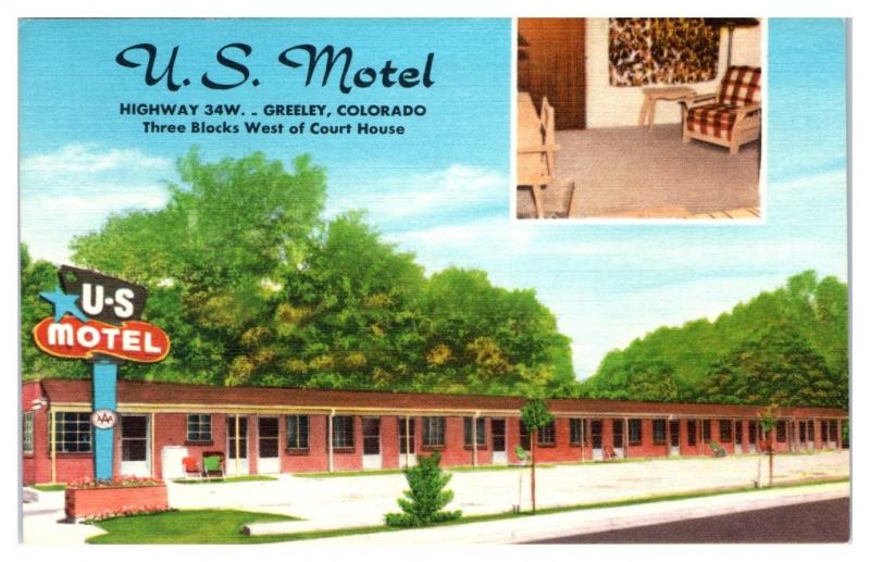 Mid-1900s U.S. Motel, Greeley, CO Postcard