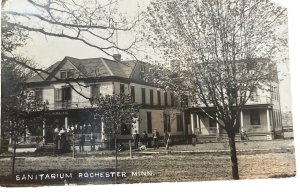 Old Sanitarium Rochester Minnesota People on Steps Enjoying Yard Postcard 1910