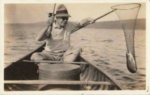 RP: WEST OUTLET , Maine , 1938 ; Man Fishing