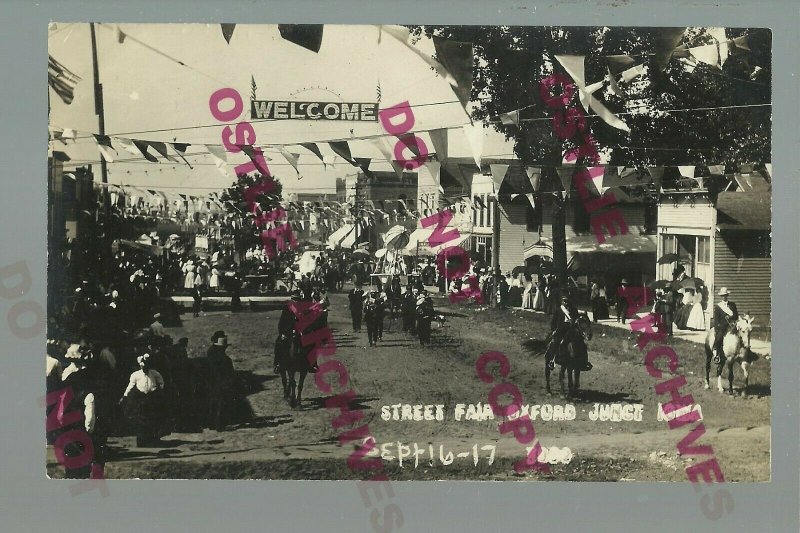 Oxford Junction IOWA RPPC 1909 STREET FAIR Parade nr Wyoming Maquoketa Anamosa