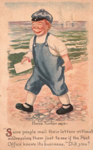 Vintage Postcard Boy Mail Some People Mail Letters Without Addressing Comic Card