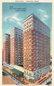 Vintage Postcard Rice Hotel Building Air Conditioned Guest Rooms Houston Texas