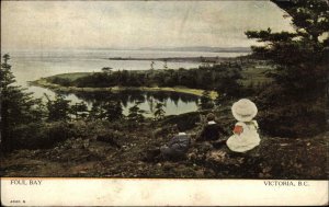 Victoria British Columbia BC Kids Watching Foul Bay c1910 Vintage Postcard