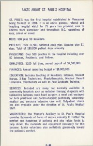 St. Paul's Hospital Vancouver BC Advertising Information Card G30