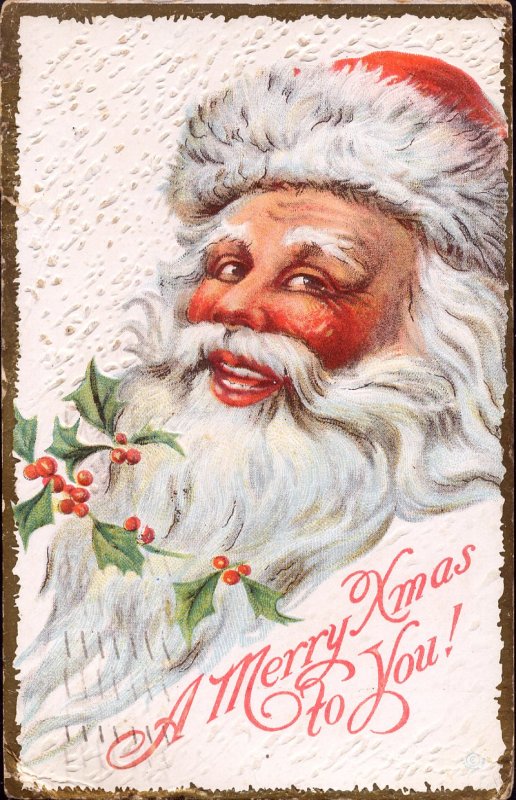 Christmas~SANTA CLAUS WITH BIG SMILE FOR ALL!~Antique Postcard