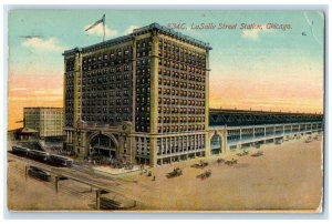1911 La Salle Street Station Trolley Train Chicago Illinois IL Antique Postcard