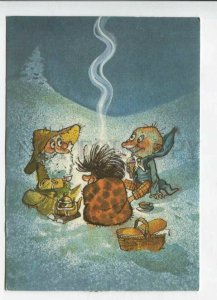 429446 ESTONIA New Year bonfire gnomes 1993 year RPPC Mixi advertising label