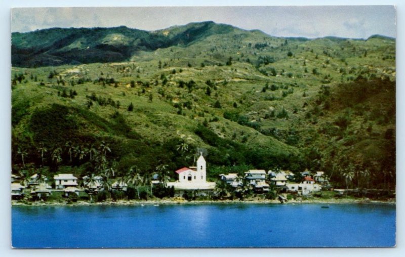 2 Postcards UMATAC, GUAM ~ Coastline Umatac Bay & SAN ISIDRO CHURCH c1960s