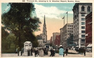 Vintage Postcard Tremont St. Showing U.S. Weather Report Boston Massachusetts 