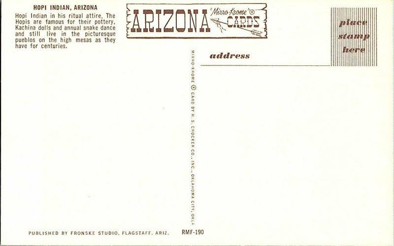 Hopi Indian Ritual Attire Arizona Vintage Postcard Standard View Card 