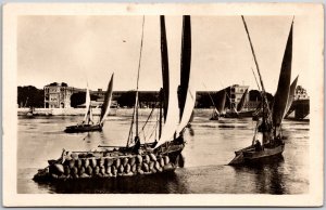 Cairo The Nile Egypt Unique Design Boats Ships Buildings Across RPPC Postcard