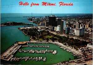 VINTAGE CONTINENTAL SIZE POSTCARD AERIAL VIEW OF DOWNTOWN MIAMI FLORIDA 1970s