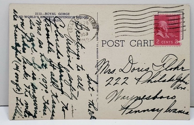 Colorado Royal Gorge Suspension Bridge Postcard B1