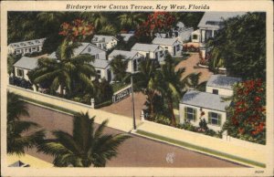 Key West Florida FL Cactus Terrace Birdseye View c1940s-50s Linen Postcard