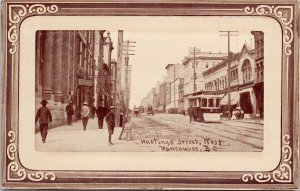 Vancouver BC Hastings Street West Streetcar Unused Lazarus Postcard H60