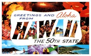 Greetings and Aloha from Hawaii the 50th State Large Letter Postcard