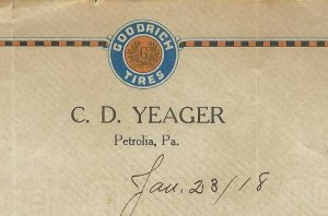 MB-151 PA Petrolia Goodrich Tires Silverton Yeager WWI Soldiers Letterhead 1918