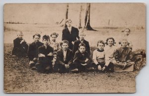 RPPC Children in Field Boys Twins Girls Photo Postcard C25