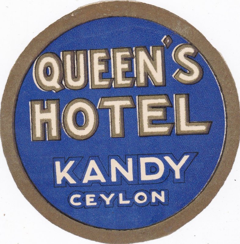 Sri Lanka Kandy Queen's Hotel Vintage Luggage Label sk3416