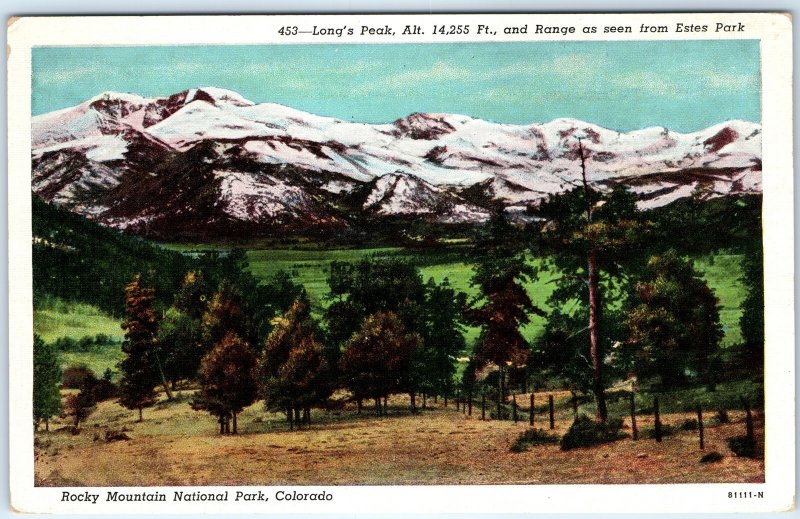 c1940s Estes Park CO Long Peak Rocky Mountain National Park Linen PC Scenic A291