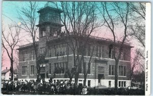 c1900s Keota Iowa Dangerous Students on Roof High School Lith Photo Postcard A83