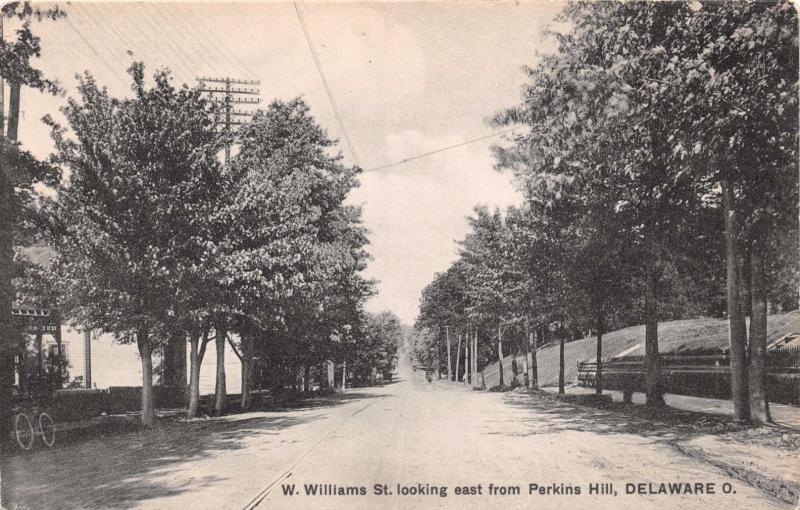 DELAWARE OH WEST WILLIAMS STREET LOOKING EAST FROM PERKINS HILL POSTCARD c1910s