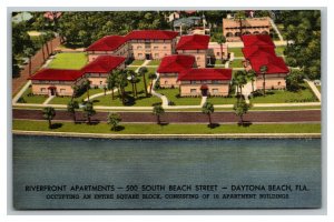 Vintage 1940's Postcard Riverfront Apartments South Beach St. Daytona Beach FL