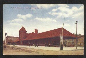 SPRINGFIELD ILLINOIS C&A RAILROAD DEPOT TRAIN STATION VINTAGE POSTCARD