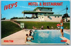 Vtg Houlton Maine ME Ivey's Motel & Restaurant Chrome View Postcard