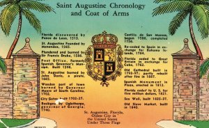 Vintage Postcard Saint Augustine Chronology and Coat of Arms Florida FL