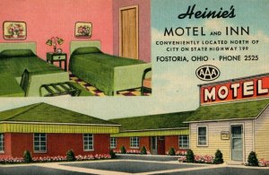 Vintage Heinie's Motel & Inn Highway 199 Fostoria, Ohio Postcard P33