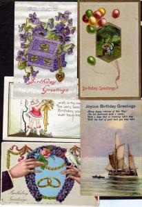 Lot 5 Vintage Birthday Greetings Postcards Sailboat Rings Doves Flowers Horse