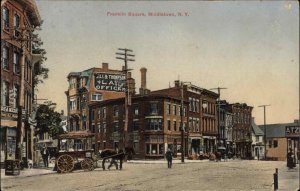 Middletown New York NY Franklin Square Horse & Wagon c1910 Vintage Postcard