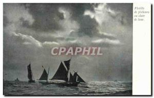 Old Postcard Fishing Boat Flotilla fishermen to moon cleir