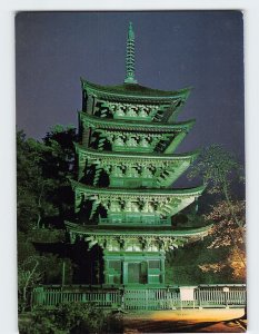 Postcard Night view of five-storied pagoda Rurikoji Temple Yamaguchi Japan