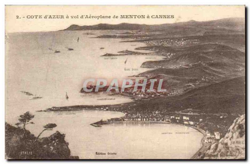 Cote d & # 39Azur a theft & # 39Aeroplane of Menton Cannes - Old Postcard