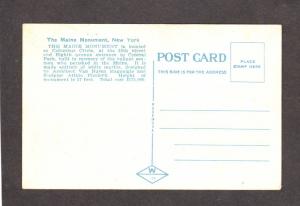 NY Maine Monument Central Park New York City NYC Postcard