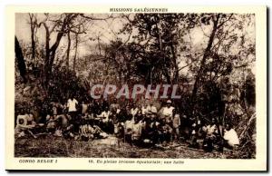 Belgian Congo -Carte Postale Ancienne In the bush Equatorial stop -Mission Sa...