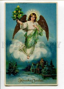 402789 Christmas WINGED ANGEL GOLG on Sky Vintage Postcard