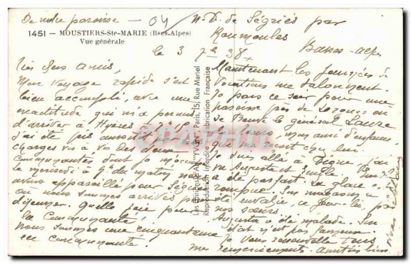 Moustiers Ste Marie - Vue Generale - Old Postcard