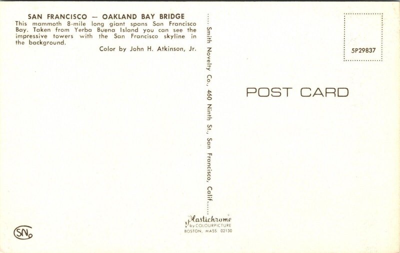 Oakland Bay Bridge Antique Cars Skyline San Francisco California CA Postcard UNP 