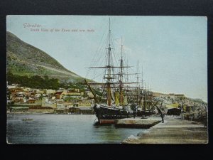 Gibraltar SOUTH VIEW of TOWN & DOCKS / TALL SHIP Old RP Postcard by A. Benzaquen