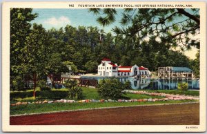 Fountain Lake Swimming Pool Hot Springs National Park Arkansas AR Postcard