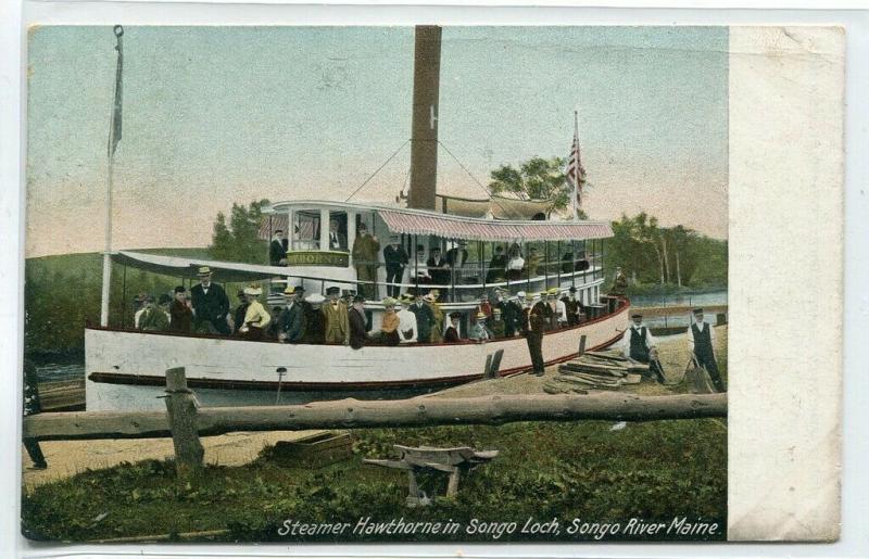 Steamer Hawthorne Songo Lock River Maine 1909 postcard